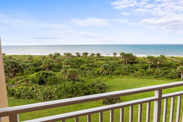 view of water feature with a beach view