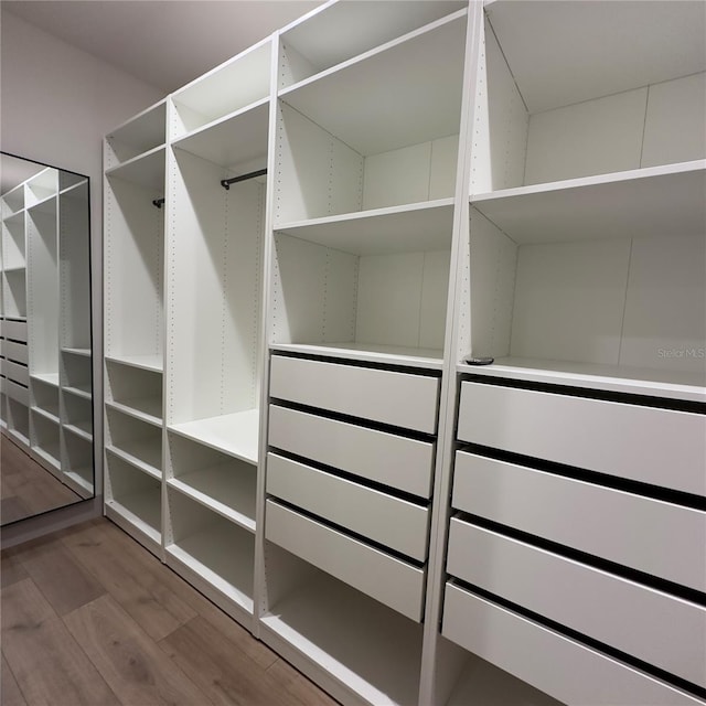 walk in closet with hardwood / wood-style flooring