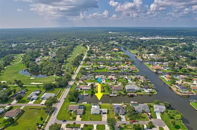 bird's eye view with a water view and a residential view