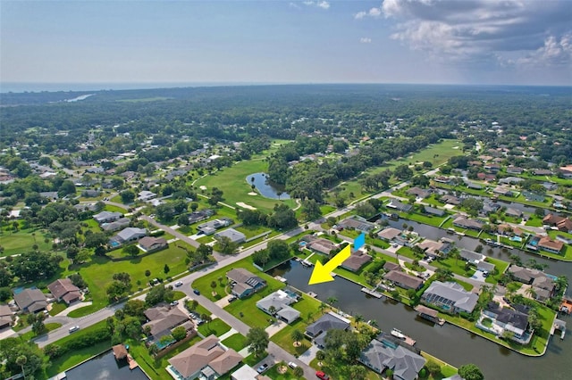 aerial view featuring a residential view and a water view