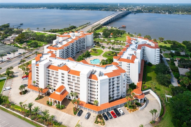 aerial view with a water view