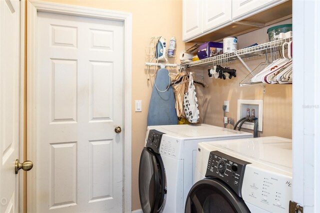 laundry room with cabinets and separate washer and dryer