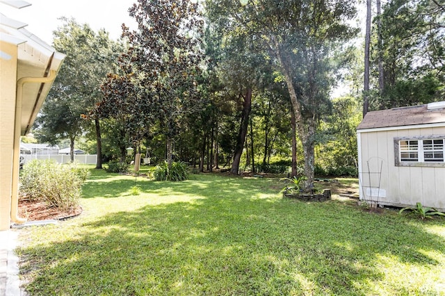 view of yard with an outbuilding and a storage unit