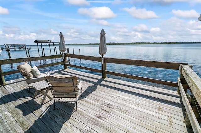 view of dock with a water view