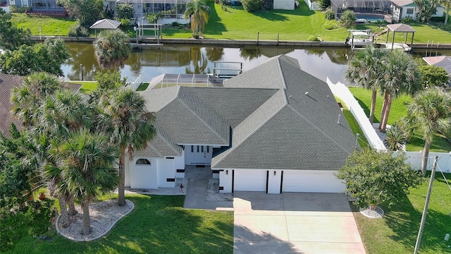 aerial view with a water view