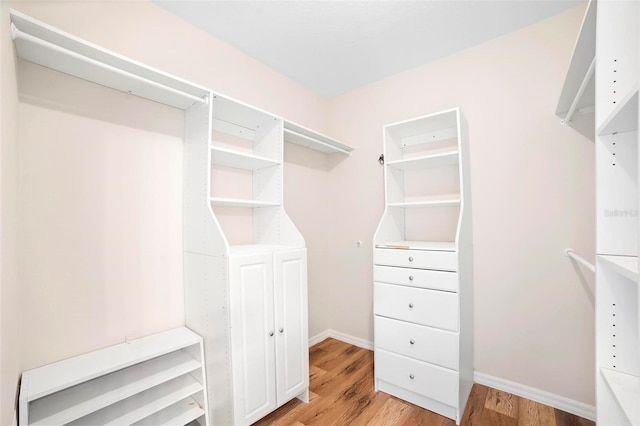 spacious closet with light hardwood / wood-style flooring