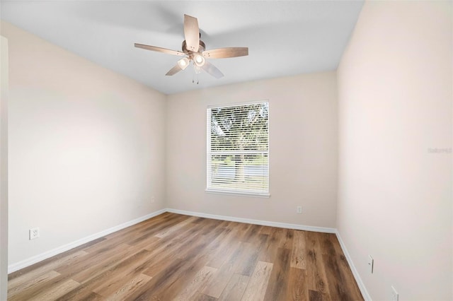 empty room with ceiling fan and wood-type flooring