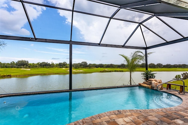 view of pool with a lanai