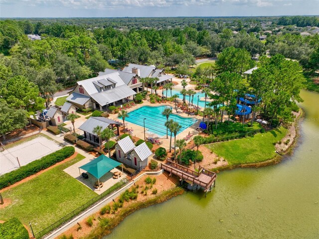 bird's eye view featuring a water view