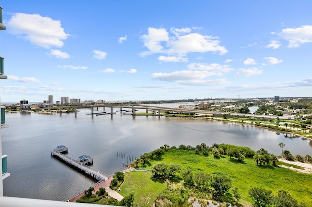 property view of water with a boat dock