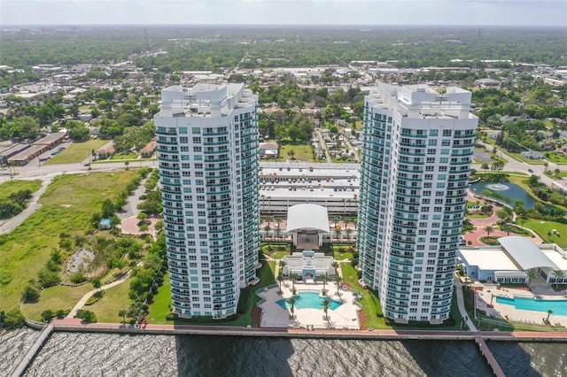 bird's eye view featuring a water view