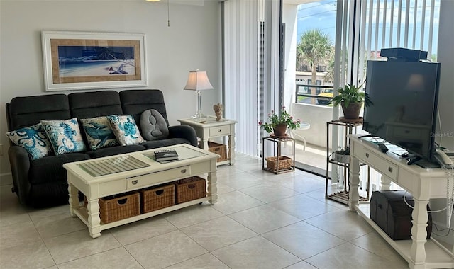 living room with light tile patterned floors