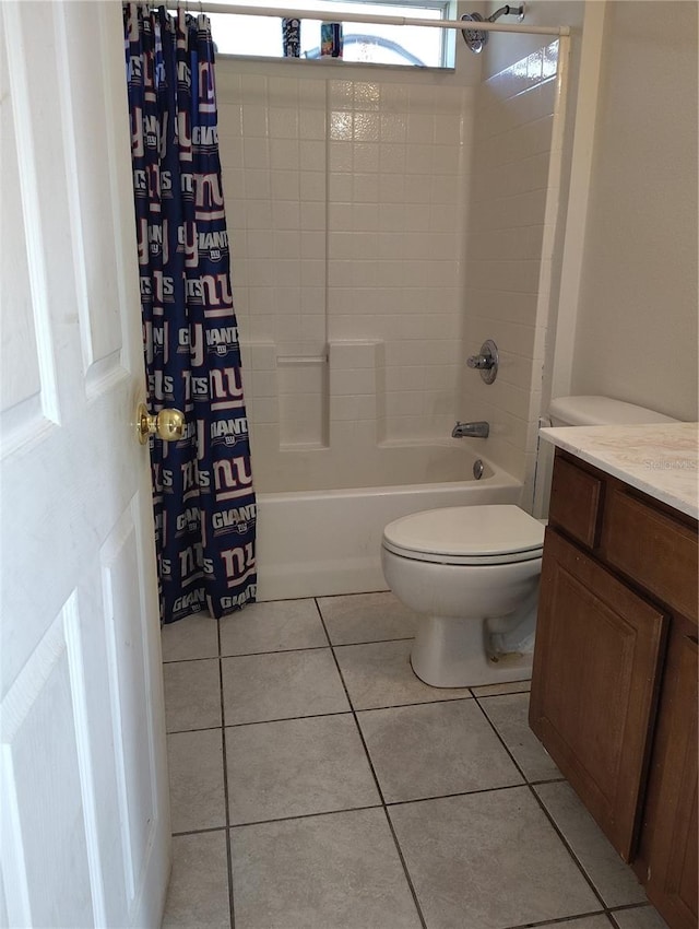 full bathroom with tile patterned flooring, vanity, shower / bath combination with curtain, and toilet