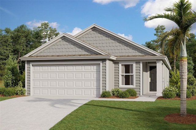 view of front facade with a garage, driveway, and a front lawn