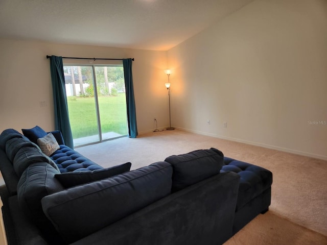 living room featuring light carpet