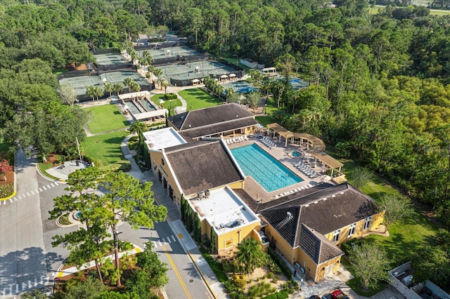 bird's eye view with a forest view