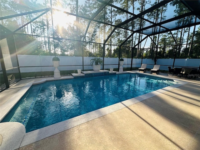 view of pool with a patio, a fenced backyard, and a fenced in pool