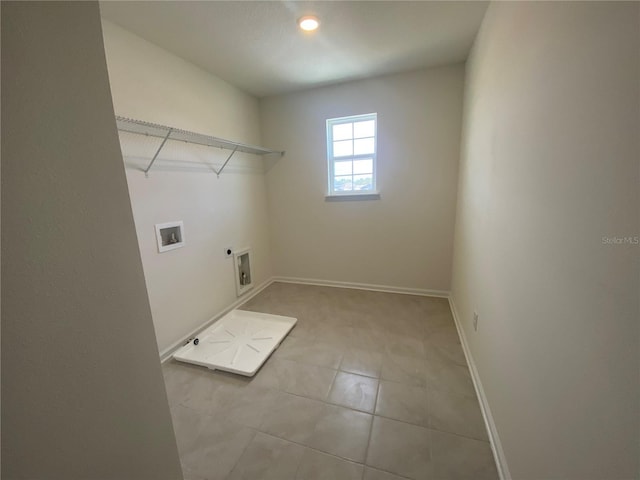 laundry room featuring hookup for an electric dryer, hookup for a gas dryer, light tile patterned floors, and hookup for a washing machine