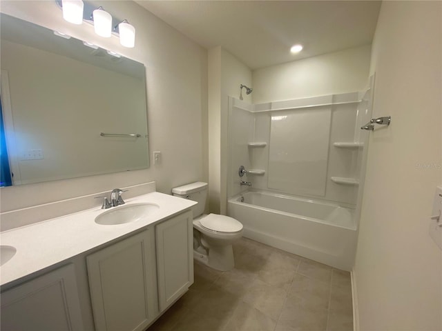 full bathroom with tile patterned floors, vanity, shower / bathing tub combination, and toilet