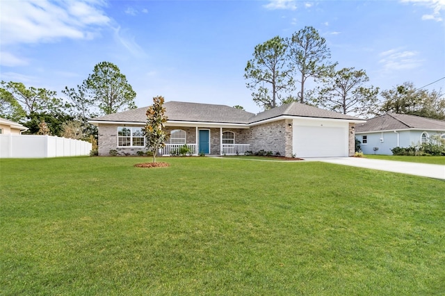 single story home with a garage and a front yard