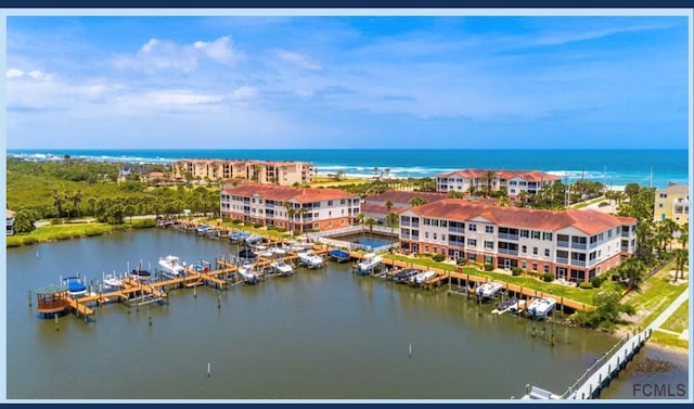 aerial view with a water view