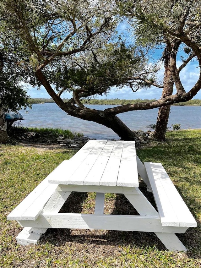 view of storm shelter featuring a water view