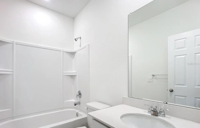 full bathroom featuring toilet, tub / shower combination, and vanity