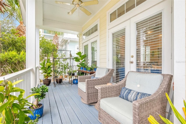 wooden terrace with ceiling fan