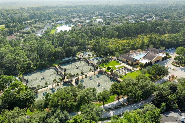 bird's eye view featuring a forest view