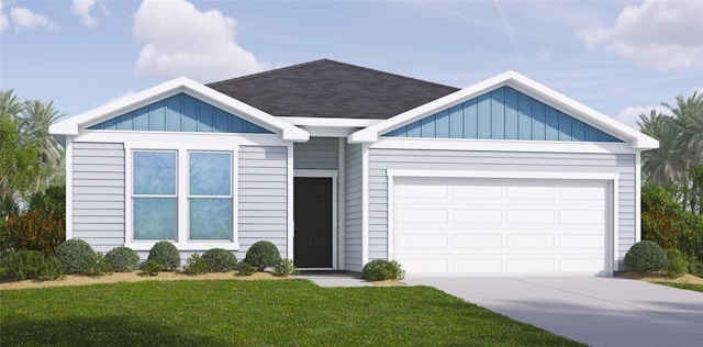 view of front of property featuring a garage and a front lawn