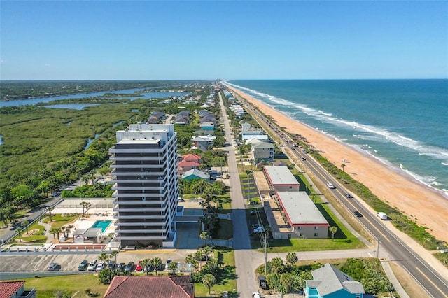 aerial view featuring a beach view and a water view