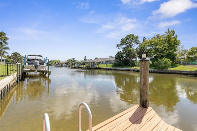 view of dock with a water view