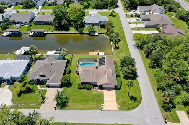 aerial view with a water view