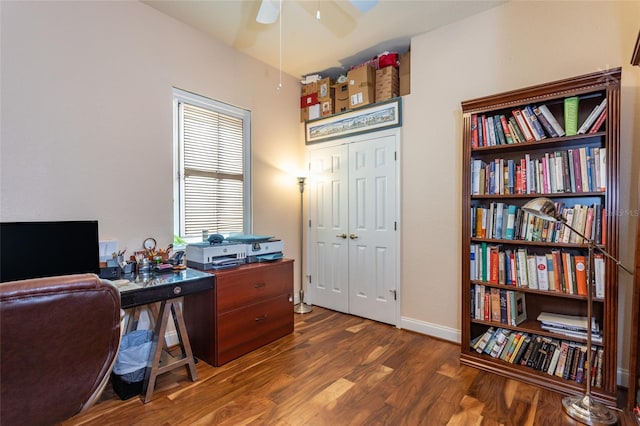 office space featuring dark wood-type flooring