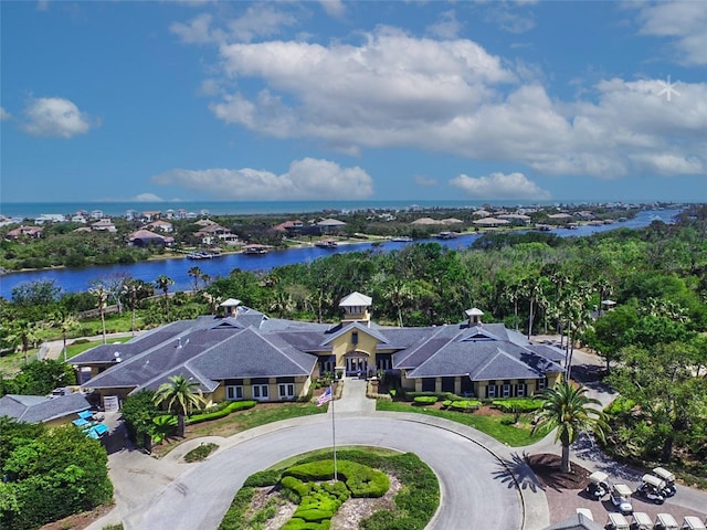 aerial view with a water view