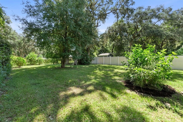 view of yard with a fenced backyard