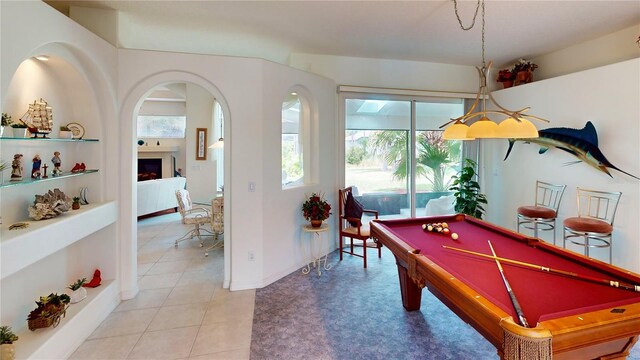 game room featuring billiards and light tile patterned floors