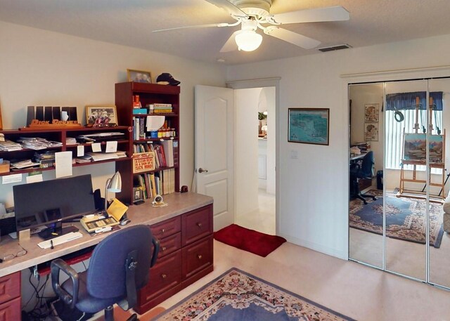 home office featuring ceiling fan