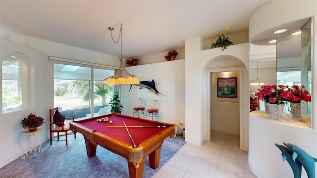 playroom with billiards and light tile patterned flooring