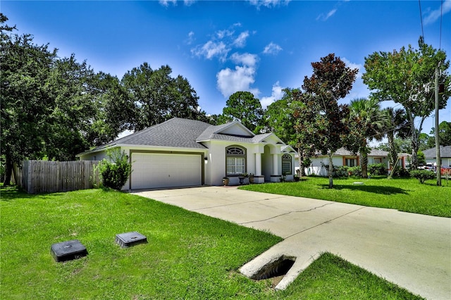 view of front facade featuring a front yard and a garage