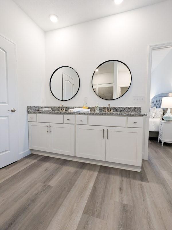 bathroom featuring wood-type flooring and vanity