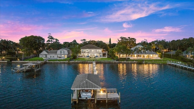 view of dock with a water view