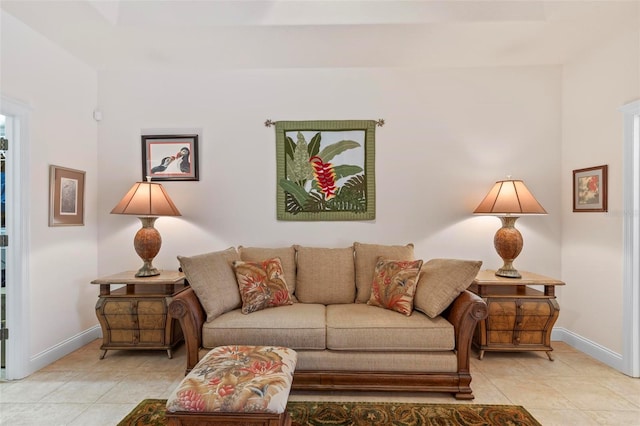 living room featuring light tile patterned floors