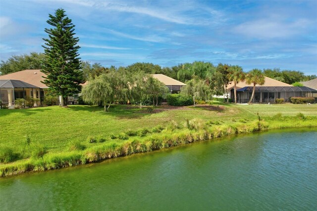 exterior space with a water view