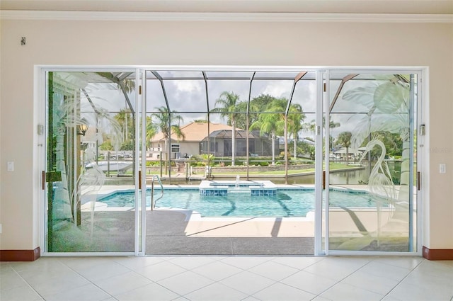 view of swimming pool featuring pool water feature