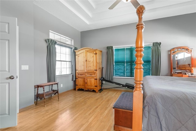 bedroom featuring ceiling fan and wood-type flooring