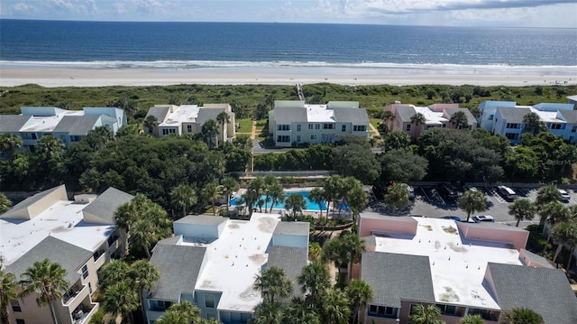 drone / aerial view with a view of the beach and a water view