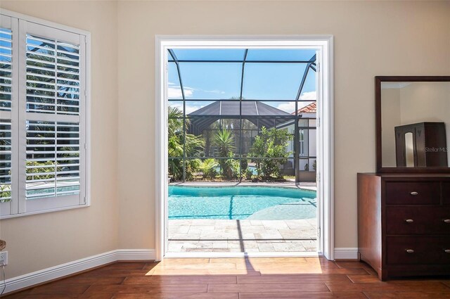 doorway to outside featuring hardwood / wood-style floors