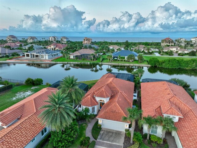 aerial view with a water view