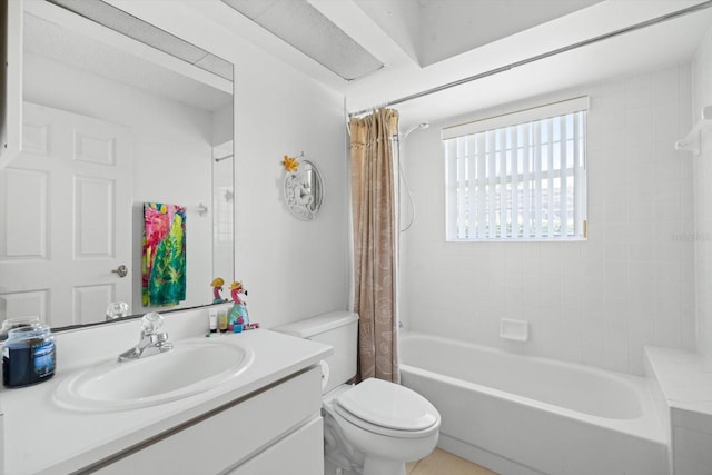 full bathroom with vanity, toilet, and shower / bath combo